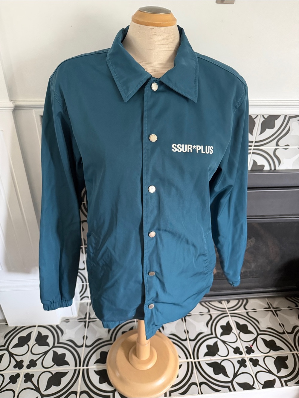 SSUR PLUS Men's Teal Coach Jacket with Explicit Japanese Art, Shunga